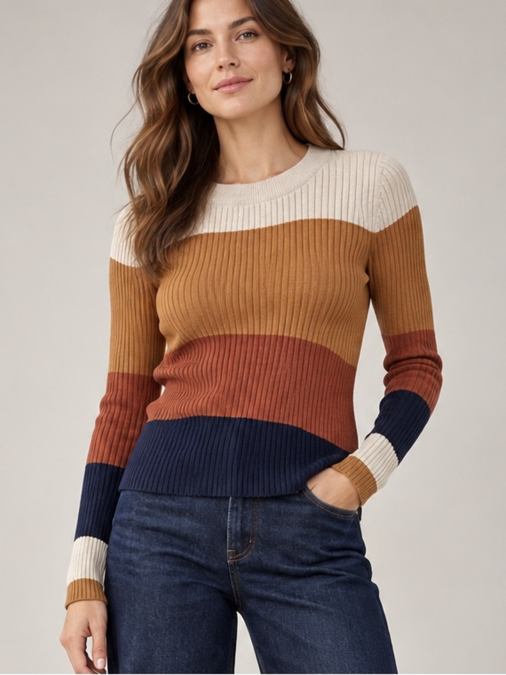 Pink Rose Color Block Sweater in Brown & Blue Size Medium